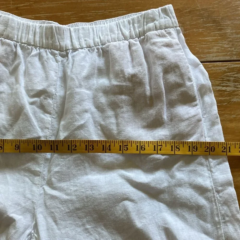 ZARA 100% Linen White Tapered Pull On White Pants With Pockets Size M